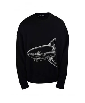 Sudadera Palm Angels de algodón negro.Estampado gráfico de tiburón blanco en la parte delantera y trasera.Logotipo impreso en la espalda.Cuello redondo.Bordes de canalé.100% algodón.Made in Italy.