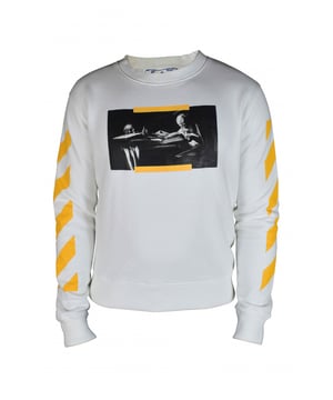 Sudadera blanca de Off-White.Mangas largas con estampado de rayas amarillas Diag.Firma de Caravaggio en la parte delantera.Logotipo impreso en la espalda.Bordes acanalados.Ajuste delgado.100% algodón.