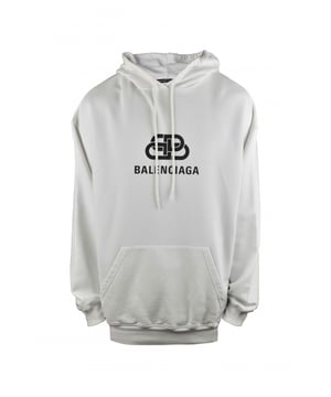 Sudadera con capucha Balenciaga de algodón blanco.  Capucha con cordón.Logotipo negro estampado en la parte delantera.Bordes de canalé.Bolsillo canguro.Mangas largas. Corte oversize.