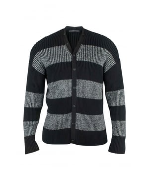 Cárdigan negro y gris de algodón Balenciaga.Efecto acanalado.Logotipo blanco estampado en la espalda.Cierre con botones en los extremos.Mangas largas.Made in Italy.