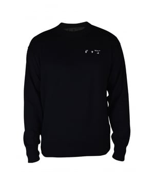 Zwarte katoenen trui Off-White.Lange mouwen.Wit logo gedrukt op de borst.Ronde hals.Geribbelde randen.100% katoen.