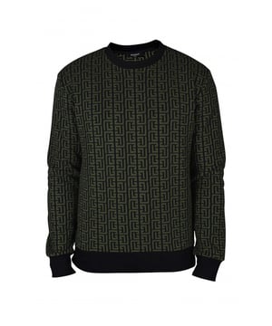 Sudadera con monograma en verde Balmain.Cuello redondo, puños y dobladillo de canalé.Composición: 55% algodón 45% poliéster