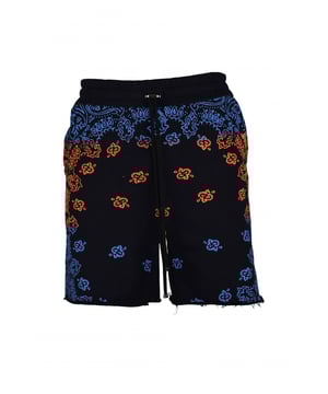 Pantalón corto Amiri de algodón negro.Estampado de bandana naranja y azul.Parche con logotipo en la espalda.Bolsillos laterales. Cintura elástica. Cordón de ajuste. Bolsillo trasero.