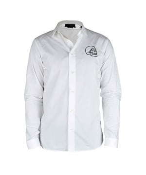 Camisa de Philipp Plein Gold Cut LS Skull en blanco.Calavera bordada en el pecho izquierdo.100% algodón.Made in Italy.