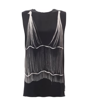 mid-weight silk satin. The Raey Bead Print Cami Tank is a stylish and elegant piece. This cami tank is made from mid-weight silk satin, providing a luxurious feel and a smooth texture. It features a unique trompe-lâ€™Å“il print that gives the illusion of draped beadwork, adding a sophisticated touch to the design