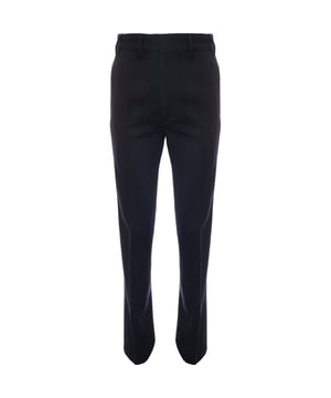51% wool, 49% recycled wool. Lining: 51% viscose, 49% cotton. Raeyâ€™s understated aesthetic reflects throughout these tailored trousers. Theyâ€™re cut from wool-blend crepe to a relaxed, slouchy fit with tapered legs and slightly longer-length cuffs