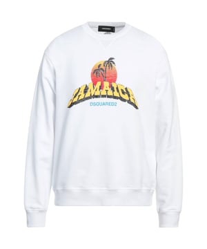 Sudadera Blanca Dsquared2, 100% Algodón, Cuello Redondo, Mangas Largas, Logo Gráfico En La Parte Delantera, Made In Italy, Cuello, Extremos De Las Mangas Y Bajo Elásticos