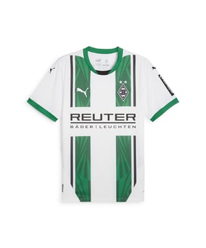 PRODUCT STORY: Be a part of the team with the official Borussia Mönchengladbach 24/25 Home Kit, celebrating 50 years of the UEFA cup heroes. The jersey features our moisture-wicking dryCELL technology to keep you cool and dry. FEATURES & BENEFITS: dryCELL: Performance technology designed to wick moisture from the body and keep you free of sweat during exercise; As part of the RE:FIBRE program, this garment is made of at least 95% recycled material from textile waste and other used materials. DETAILS: Regular fit; 170 gsm, Jacquard; Crew neck; Short sleeves with ribbed cuffs; Official team branding.  Our model is 184 cm tall and is wearing size M UK.