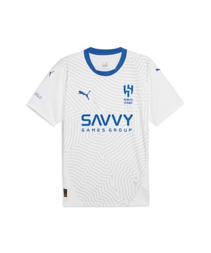 PRODUCT STORY: This official 24/25 Away Kit honours Al Hilal Saudi F.C. With a desert landscape graphic, reflecting the city of Riyadh. The club's badge stands proudly on the chest, while our moisture-wicking dryCELL fabric keeps you cool and dry.FEATURES &amp; BENEFITS: dryCELL: Performance technology designed to wick moisture from the body and keep you free of sweat during exercise; Made with 100% recycled material excluding trims &amp; decorations. DETAILS: Regular fit; 170 gsm, Jacquard; Crew neck; Short sleeves; Official team branding; 100% Recycled Polyester.