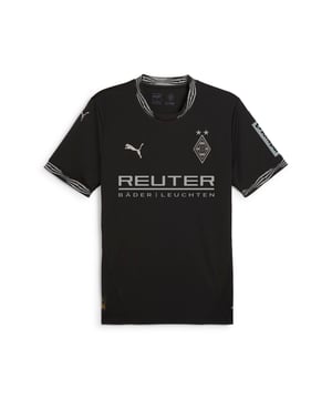 PRODUCT STORY: Introducing the official Borussia Mönchengladbach 24/25 Third Jersey. Celebrating 50 years of the UEFA cup heroes, we reinterpret the stripes of the home jersey and feature it on the collar and cuffs for a bold new look. The jersey features our moisture-wicking dryCELL technology to keep you cool and dry. FEATURES & BENEFITS: dryCELL: Performance technology designed to wick moisture from the body and keep you free of sweat during exercise; As part of the RE:FIBRE program, this garment is made of at least 95% recycled material from textile waste and other used materials. DETAILS: Regular fit; 170 gsm, Jacquard; Crew neck; Short sleeves with flat-knit cuffs; Official team branding.  Our model is 189 cm tall and is wearing size M UK.