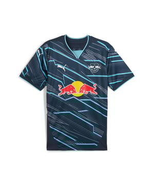 PRODUCT STORY: With the RB Leipzig 24/25 Third Jersey we celebrate forwards momentum and the club of the next generation with futuristic graphics. Mesh inserts for breathability and moisture-wicking dryCELL technology let you play like Leipzig's finest. FEATURES & BENEFITS: dryCELL: Performance technology designed to wick moisture from the body and keepyou free of sweat during exercise; As part of the RE:FIBRE program, this garment is made of at least 95% recycled material from textile waste and other used materials. DETAILS: Regular fit; 170 gsm, Jacquard; Mesh inserts; Crew neck; Short sleeves; Official team branding.  Our model is 185 cm tall and is wearing size M UK.