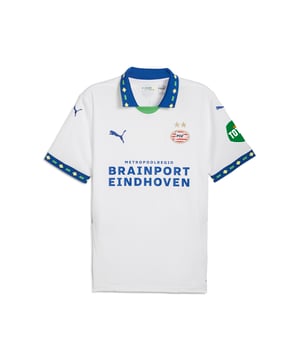 PRODUCT STORY: Many players have worn the PSV stripes with success. With this season's third kit we celebrate players from one country in particular: Brazil. Play like PSV's finest in this jersey featuring dryCELL tech and strategically placed mesh inserts to keep you cool and focused. FEATURES & BENEFITS: dryCELL: Performance technology designed to wick moisture from the body and keep you free of sweat during exercise; As part of the RE:FIBRE program, this garment is made of at least 95% recycled material from textile waste and other used materials. DETAILS: Regular fit; 170 gsm, Jacquard; Mesh inserts; Crew neck; Short sleeves with flat knit cuffs; Official team branding.  Our model is 183 cm tall and is wearing size M UK.
