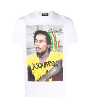 D2 Short Sleeved White Tee, Bob Marley On Chest, 100% Cotton, Made In Italy, Crew Neck, Regular True To Size Fit, D2 Black Tee, Cool Fit T-shirt