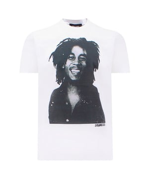 D2 Short Sleeved White Tee, Bob Marley On Chest, Quote on Back, 100% Cotton, Made In Italy, Crew Neck, Regular True To Size Fit, D2 White Tee