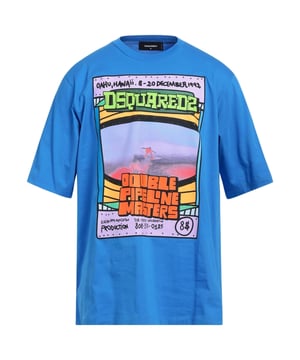 D2 blauw T-shirt met korte mouwen, Double Pipeline Masters, 100% katoen, gemaakt in Italië, ronde hals, normale pasvorm, normale pasvorm, D2 blauw T-shirt