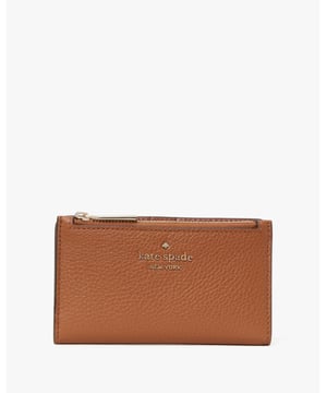 Leila Pebbled Leather Small Slim Bifold Wallet, Metal Pinmount Logo, 5 Credit Card Slots, Id Window, 2 Slip Pockets, Top Zip Coin Compartment On Front Of Wallet,  Length: 2.00 Cm,  Width: 8.00 Cm,  Height: 14.00 Cm