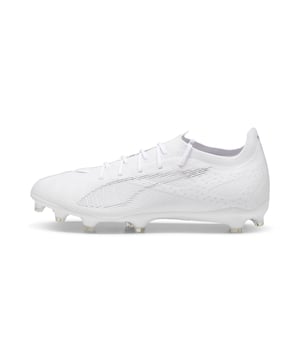 PRODUCT STORY: How fast is ULTRA 5 PRO? Fasten your seatbelt. Featuring a brand-new SPEEDSYSTEM outsole combined with FastTrax stud design for a football boot that's miles ahead of the competition. Three rounded studs on the lateral side let you switch between firm ground and artificial grass without compromising traction. Wherever you play, play at full throttle. FEATURES & BENEFITS: ACCELERATION: The SPEEDSYSTEM outsole design combines a high-performance fibre base material with a revolutionary stud system, maximising energy return for faster acceleration; TRACTION: PUMA's proprietary FastTrax studs are complemented with more rounded studs on lateral side for the most optimal traction on both firm ground and artificial grass; STABILITY: PWRTAPE support frame stabilises the foot inside the boot to enable rapid changes of direction; The upper of this shoe is made with at least 30% recycled materials. DETAILS: Lightweight mesh upper enhanced with GRIPCONTROL PRO skin for decisive command over the ball with a PWRTAPE support frame; Regular to narrow fit; Low-cut slip-on construction; FG/AG: Suitable for use on both firm or artificial ground; PUMA branding details.