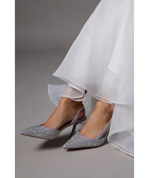 Tigerlilly Diamante Glitter Textile Sling Back High Stiletto Heel Court Shoes