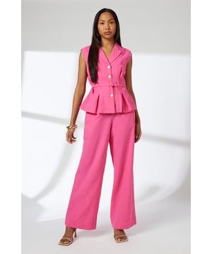 Sleeveless design with classic collar for a sophisticated silhouette
        Flattering peplum waist with D-ring belt detail for adjustable fit
        Crafted from breathable linen-cotton blend for comfort throughout the day
        Button-through front with clean finishing for effortless style
        Wide-leg trousers create a balanced, contemporary proportion
    
    This striking Principles co-ord brings together the best of casual refinement and warm-weather practicality. The sleeveless shirt features a smart collar and peplum detail that creates a feminine silhouette, whilst the D-ring belt allows for customised waist definition. Pair with the matching wide-leg trousers for a coordinated daytime look that works beautifully for garden parties or alfresco dining. For casual outings, style with white trainers and a woven tote, or dress up with neutral-toned sandals and delicate gold jewellery for lunch with friends. The natural linen-cotton blend offers breathability and a textured finish that's perfect for summer socialising. This versatile set can also be worn as separates - try the shirt with denim or the trousers with a simple camisole for extended wardrobe options.