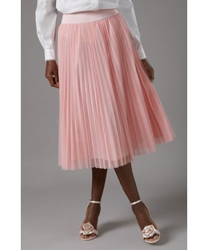 Delicate tulle fabric with precise accordion pleating throughout
        Elegant midi length design falling gracefully below the knee
        Smooth waistband for comfortable, flattering fit
        Fully lined for opacity and structure
        Lightweight, floaty silhouette with gentle movement
    
    This enchanting tulle pleated skirt from Coast creates a captivating silhouette that's perfect for special occasions. The meticulous accordion pleating adds texture and dimension whilst maintaining a graceful flow as you move. Style with a crisp white blouse with bow detail for a sophisticated ensemble ideal for summer weddings or the races. For evening events, pair with a fitted silk camisole and strappy heeled sandals for an effortlessly elegant look. The midi length offers versatility for various formal settings, whilst the lightweight mesh construction ensures comfort throughout your event. This skirt strikes the perfect balance between timeless refinement and contemporary charm, making it a standout piece for your occasion wardrobe that will draw admiring glances at any sophisticated gathering.