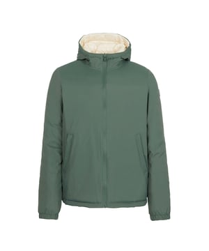 Heren JOTT Bergen 2.0 Reversible Puffer Jacket in celadon green - clay.BERGEN 2.0 is de veelzijdige jas die verandert met het weer en je stemming: omkeerbaar biedt het een donsjack kant om je te beschermen tegen de kou een parka kant met duurzame en waterdichte stof om te spelen met de regen. Omkeerbaar model- Vulling met ethische veren en dons gecertificeerd "RDSin- Slim fit- JOTT typogram in reliëf op de capuchon- 2 steekzakken met paspels- Kant A: Waterdichte duurzame canvas parka waterdichte naden en Aquagard © ritsen in reliëf rubberen logo op de linkermouw- Kant B: Donsjack in satijn-gewatteerd waterafstotend materiaal vilten logo op de linkermouw- Hoofdmateriaal: 100% Polyamide.  Secundaire stof: 100% Polyamide.  Vulling: 90% dons 10% veren - Ref: SS24MJAC1020H