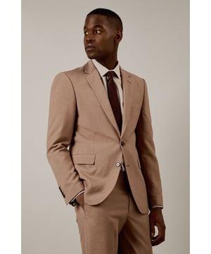 Textured woven fabric adds subtle depth and visual interest to this slim fit jacket
        Notched lapels and two-button fastening create a classic silhouette
        Flap pockets provide practical storage whilst maintaining clean lines
        Slim fit design contours to the body for a modern, defined shape
        Single back vent ensures ease of movement and maintains the jacket's tailored appearance
    
    This Burton suit jacket combines timeless design with contemporary tailoring for the modern gentleman. The slim fit is cut to define your shoulders and chest while tapering at the waist for a sharp silhouette that's both flattering and comfortable. Style with the matching trousers as shown, paired with a crisp white shirt and burgundy tie for formal occasions or business meetings. For smart casual events, dress down with a quality knit and dark jeans. The versatile hue works brilliantly year-round and transitions seamlessly from daytime meetings to evening gatherings. Perfect for those who appreciate classic style with a refined edge, this jacket will become a cornerstone of your smart wardrobe, ideal for everything from important presentations to sophisticated social events at the local pub.