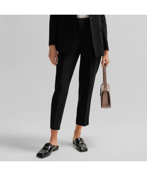 Womens BOSS Tapia Belted Regular Fit Trousers in Japanese Crepe.Chic straight-fit trousers by BOSS Womenswear with a cropped tapered leg and a high-rise belted waist in Japanese crepe with crease-resistance. For our BETTER BOSS products  we always use at least 60% better raw materials. This product is made with cellulose fibres  derived from natural raw wood material and sourced from responsibly managed forests. We cooperate with external organisations to ensure respectful treatment of virgin and endangered forests.- Regular fit- High rise- Button and zip closure- Tapered leg- Pleat front- French pockets to front; welt pockets at rear.- Quality: 69% Triacetate  31% Polyester.  Pocketing: 100% Cotton.  Machine washable.- Ref: 50438985-001