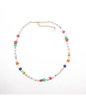 Off White Fun Pearl and Beads Necklace.- Faux-pearl and multicolour beads.- Signature Arrows motif.- Lobster claw fastening.- Presented in branded gift box.- Material 1: 100% Glass.- Material 2: 100% Brass.- Details: 100% Polymethylmethacrylate. Ref: OWOB0810018400.