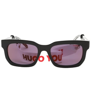 Gafas de sol Hugo Boss negras, ancho de lente = 54 mm, ancho del puente nasal = 19 mm, longitud del brazo = 145 mm, gafas de sol, estuche para gafas de sol, paño de limpieza e instrucciones de cuidado, todo incluido, 100 % de protección contra la luz solar UVA y UVB y cumplen con la norma británica EN 1836:2005, gafas de sol con lentes SP rojas, 100 % plástico