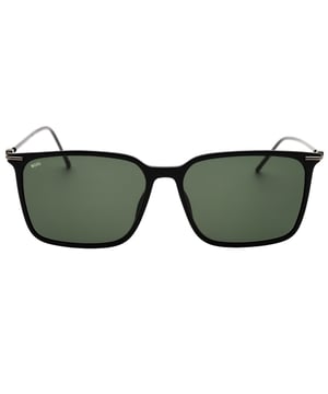 Hugo Boss zwarte zonnebril, lensbreedte = 57 mm, neusbrugbreedte = 15 mm, armlengte = 145 mm, zonnebril, zonnebrillendoos, schoonmaakdoekje en onderhoudsinstructies allemaal inbegrepen, 100% bescherming tegen UVA- en UVB-zonlicht en conform de Britse norm EN 1836:2005, zonnebril met groene lens, 100% metaal