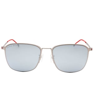 Gafas de sol plateadas Hugo Boss, ancho de lente = 59 mm, ancho del puente nasal = 19 mm, longitud del brazo = 145 mm, gafas de sol, estuche para gafas de sol, paño de limpieza e instrucciones de cuidado, todo incluido, 100 % de protección contra la luz solar UVA y UVB y cumplen con la norma británica EN 1836:2005, gafas de sol plateadas, 100 % metal
