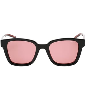 Gafas de sol negras Hugo Boss, ancho de lente = 51 mm, ancho del puente nasal = 21 mm, longitud del brazo = 145 mm, gafas de sol, estuche para gafas de sol, paño de limpieza e instrucciones de cuidado, todo incluido, 100 % de protección contra la luz solar UVA y UVB y cumplen con la norma británica EN 1836:2005, gafas de sol con lentes color burdeos, 100 % plástico