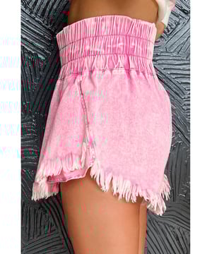 Our styles are designed with a trendy fitted look in mind following an international size standard. For the best fit we suggest choosing one size up from your usual. Be sure to check our sizing chart to find your perfect match!
  Pink washed wide smocked waistband frayed denim shorts
  Combines the look of a skirt with the practicality of shorts
  Smocked waistband provides a comfortable and flexible fit
  Frayed hem adds a trendy and casual touch
  Washed denim fabric for a laid
  back and vintage feel
Material: 98% Cotton 2% Elastane