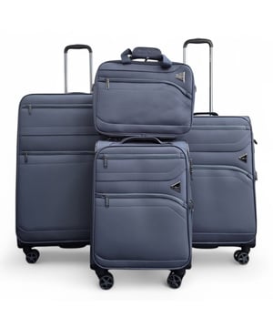 Wir präsentieren unser 4-teiliges leichtes Reisekofferset mit der dazu passenden Laptoptasche. Stil trifft Funktionalität in einem Premiumpaket. Diese Koffer wurden für hervorragende Leistungen in der Welt des Reisens entwickelt und gehören zu den leichtesten ihrer Klasse, während sie gleichzeitig eine bemerkenswerte Funktionalität bieten. Diese Taschen werden aus ultrastarkem Jacquard-Nylon 900D hergestellt und verfügen über robuste Beschläge und fachmännische Verarbeitung. Sie vereinen Haltbarkeit mit Eleganz. Designmerkmale: • Premium-Jacquard-Nylon 900D für attraktive Stärke. • Selbstarretierender Teleskopgriff und Rundum-Reißverschluss für mehr Komfort. • Leichtgängige 360°-Doppel-4-Rollen-Trolleys für mühelose Mobilität. • Erweiterbar (ausgenommen Handgepäckgröße) für vielseitiges Packen. Im Inneren erwartet Sie ein komplett gefütterter Innenraum mit hochwertigem Polyester, verstellbaren Spanngurten und einer Rundum-Reißverschlusstasche zur übersichtlichen Aufbewahrung. Mit einem einziehbaren Adressanhänger für jede Größe können Sie Ihre Tasche mühelos identifizieren. Angeboten in klassischem Schwarz, Marineblau, Blaugrün und Grau und verfügbar in vier Laptopgrößen – Handgepäck, mittel und groß – erfüllen diese Koffer alle Reiseanforderungen, vom Kurztrip bis zum längeren Urlaub. Laptoptasche: 40 x 30 x 9,5 cm | Gewicht: 0,66 kg | Fassungsvermögen: 11 l Handgepäck: 55 x 37 x 20 cm | Gewicht: 2,7 kg | Fassungsvermögen: 35 l Mittel: 67 x 44 x 25 cm | Gewicht: 3,1 kg | Fassungsvermögen: 65 l Groß: 77 x 48 x 31 cm | Gewicht: 3,8 kg | Fassungsvermögen: 95 l Sichern Sie sich mehr Wert mit einem ermäßigten Preis beim Kauf des kompletten Sets aller vier Größen.