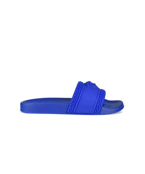 Chanclas Versace Medusa de goma azul real.Correa con Medusa en relieve.Suela plana de goma.Made in Italy.