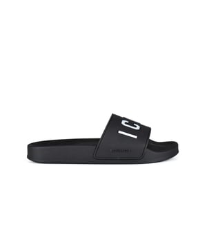 Dsquared2 zwarte ICON-slippers.Witte ICON-inscriptie.Rubberen zool.Gemaakt in Italië.
