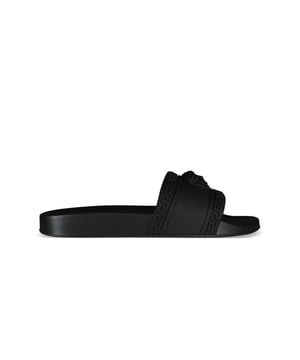 Chancletas Versace.Goma negra.Dos franjas con el logotipo en relieve.Detalle de medusa negra en relieve.Suela de goma negra.Made in Italy.