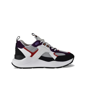Sneakers Burberry Sean en piel.Inserciones de ante y piel en negro, rojo, morado y blanco.Logotipo blanco estampado en el exterior. Logotipo blanco bordado en el talón.Cierre de cordones blancos.Suela gruesa de goma blanca.Made in Italy.