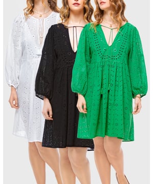 Effortlessly chic with a modern romantic twist, the ELLE Jane Dress in Black is your go-to for versatile elegance. Crafted from lightweight cotton with delicate eyelet embroidery, this mini dress features voluminous balloon sleeves, a flattering deep V-neckline, and a gently gathered waist for a floaty, feminine silhouette.

Whether you're dressing it up with heels for a night out or pairing it with espadrilles for a daytime stroll, the Jane Dress transitions seamlessly from season to season. It’s the little black dress—with a breezy, contemporary edge.

Pack of 3

Key Features:

All-over eyelet embroidery

Lightweight and breathable fabric

Deep V-neckline

Long balloon sleeves with elastic cuffs

Above-the-knee hemline

Relaxed fit with a cinched waist

Main Fabric 100% Cotton

Embroidery 100% Polyester