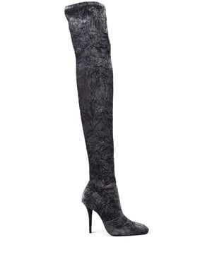 Botas al muslo Saint Laurent Talia de terciopelo gris.Punta redonda.Tacón de aguja de 11 cm.Suela de cuero.Made in Italy.