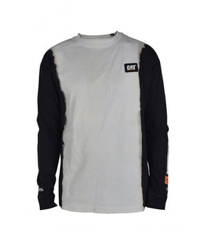 T-shirt blanca y negra Heron Preston x Cat.Mangas largas, cuello redondo, dobladillo recto.Etiqueta bordada con el logotipo del Gato en la parte delantera.Logotipo de Heron Preston en la espalda.Detalles de las mangas.100% algodón.