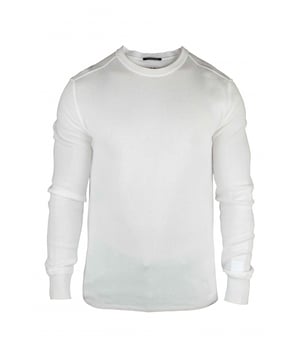 Witte katoenen trui van C.P Company.collectie Metropolis.Lange mouwen.Logopatch op de mouw.Geribbelde randen.Ronde kraag.