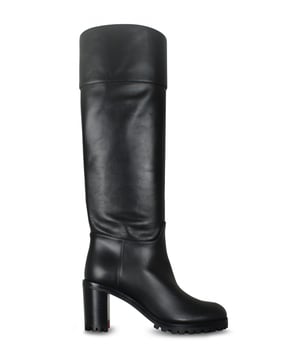 Louboutin Kari Lug 70 laarzen in zwart leer.Reikend tot aan de knieën.Naaddetails.Licht gekerfde rode zool.Hakhoogte: 7 cm.Made in Italy.