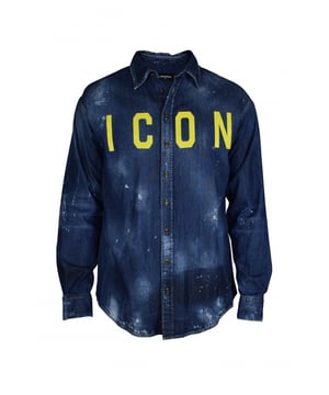 Camisa vaquera azul de Dsquared2. Impresión  Icon  en la parte delantera en amarillo neón.Cuello clásico, cierre con botones, puños con botones.Efecto de la edad.Suave algodón elástico.Algodón: 98%, elastano: 2%.Made in Italy.