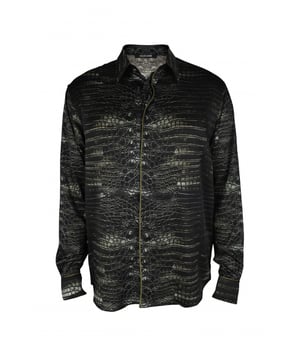 Overhemd met kaaimanprint van Roberto Cavalli.Piping in koordstijl.Logopatch op de hals.Puntige kraag.Lange mouwen met manchetten met knopen.Verborgen knoopsluiting aan de voorkant.Klassieke pasvorm.Gemaakt in Italië.