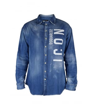 Camisa vaquera azul Dsquared2 con efecto desteñido. Logotipo  Icon Dsquared2  en la parte delantera Cierre con botones. 98% algodón, 2% elastano.Made in Italy.