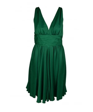 Vestido verde prada con escote en pico.Tejido trabajado en la cintura.Cierre con cremallera en el lateral.100% poliéster.Made in Italy.