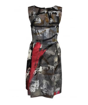 Graues Dolce & Gabbana Kleid limitierte Auflage Nr. 131/150.Handgemalte Farbflecken.100% Seide.Made in Italy.