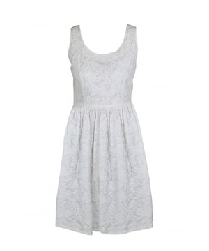 Prada weißes Hosenträgerkleid.Kleid mit Stickerei verziert.Reißverschluss an der Seite.100% Baumwolle.