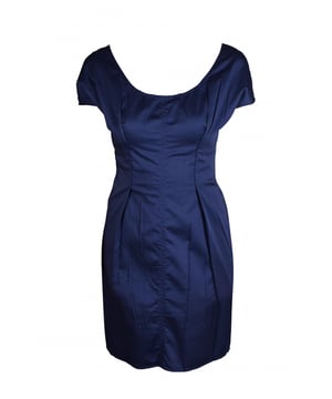 Vestido de algodón azul Prada.Cremallera dorada en la espalda.Detalles de costura.Made in Italy.